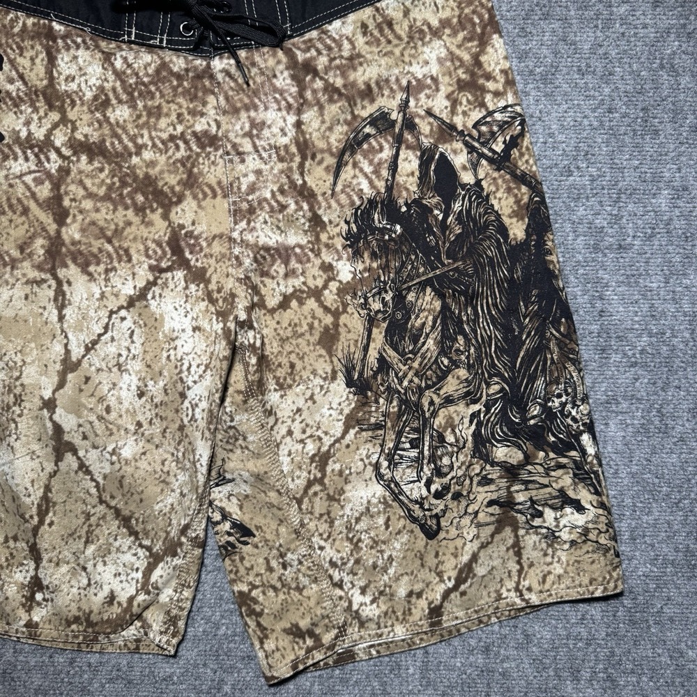 Apprime Appreme Board Shorts Tan Death to the Wicked Horsemen Gun Graphic Medium - Picture 3 of 16